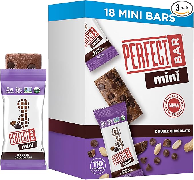 Perfect Bar Mini Protein Bars, Double Chocolate, Gluten Free, Made with Organic Honey, Peanut Butter, Cookie Dough Texture, Refrigerated, 24 Count, 0.88 Oz Bar