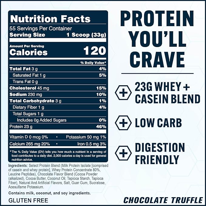 PEScience Select Protein Powder, Whey and Casein Blend, Lean Protein Powder for Men and Women, Low Calorie, Low Carb, Keto Friendly, Gluten Free, Chocolate Truffle - 55 Servings