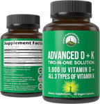 Peak Performance Advanced Vitamin D 5000 IU with All 3 Types of Vitamin K Vitamin D3 and Vitamin K2, K1, MK-7 (MK7), MK4 Supplement - 60 Small and Easy to Swallow Vegetable Pills