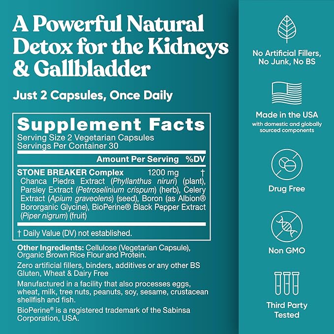Chanca Piedra Stone Breaker - The Original Stone Breaking Formula with Celery Seed & Parsley - Supports Kidney, Gallbladder & Urinary Tract Cleansing to Help Flush Impurities - 60 Vegetarian Capsules