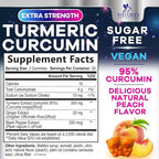 Turmeric Curcumin Gummies Sugar Free Supplement - 95% Curcuminoids with Turmeric & Ginger, Black Pepper for Best Absorption, Nature's Vegan Joint Support, Non-GMO, Tasty Peach Flavor - 60 Gummies