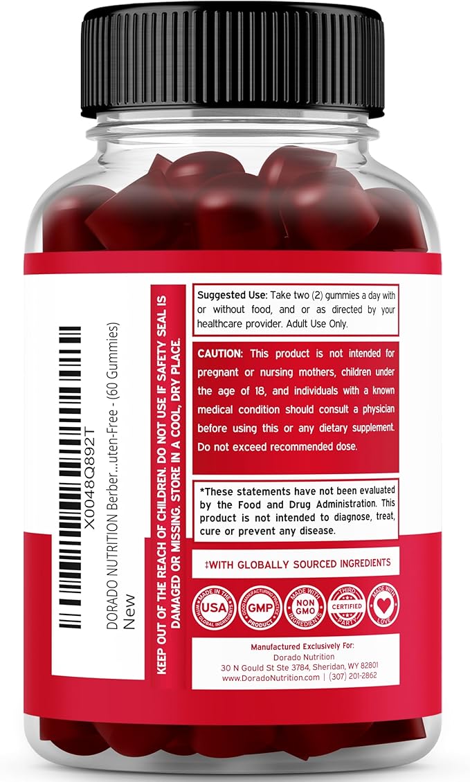Berberine Gummies with Ceylon Cinnamon (1,200mg) Premium Sugar-Free Berberine Ceylon Cinnamon Supplement for Adults - Third-Party Tested, Non-GMO & Made in USA - 60 Count Chewable Gummies