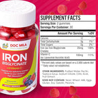 Iron Supplement for Kids and Adults - Iron Bisglycinate Gummies 25mg with Liposomal VIT C - Chelated Iron Supplement for Women and Men - 60 Gummies, 1 Month Supply