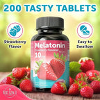 Melatonin Tablets - 10 mg Dietary Supplement - Strawberry Flavored - 200 Vegan Tablets - by NextGenU