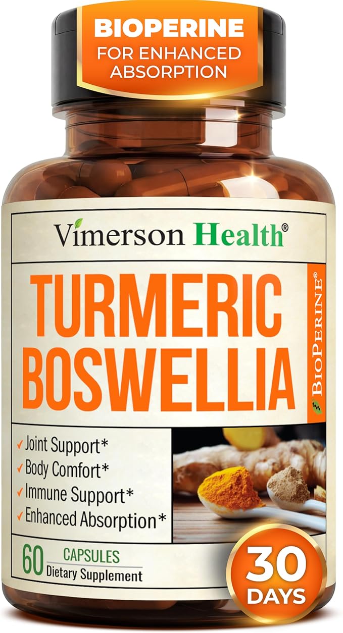 Boswellia Serrata Turmeric Supplement for Joint Support & Inflammation Balance – Turmeric Boswellia Supplement with Ginger & Black Pepper Extract for Enhanced Absorption – Non-GMO - 60 Capsules