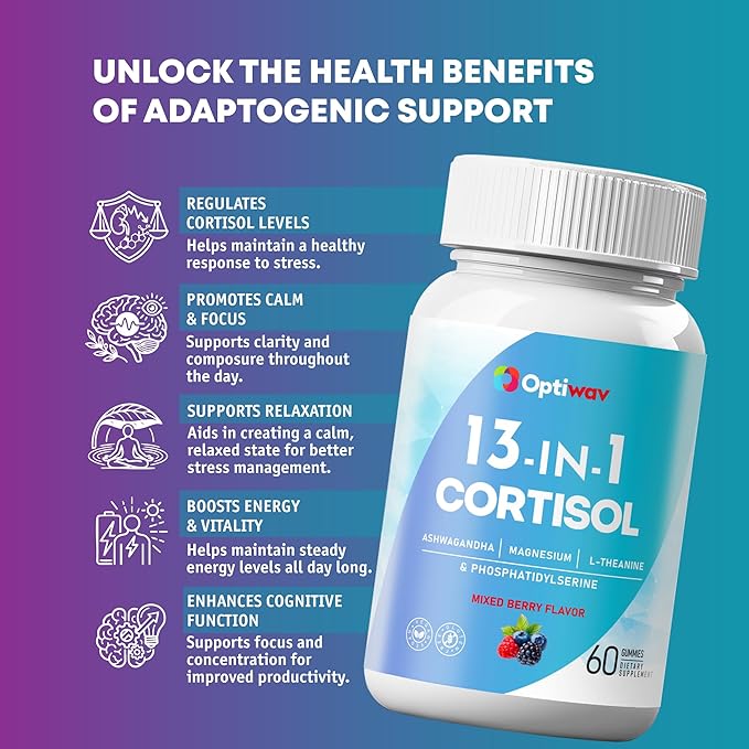 Cortisol Reducer Gummies for Women Men - 13-in-1 Daily Cortisol Detox Manager Supports Stress Mood Balance Focus & Health Balance - Reduce High Cortisol with Ashwagandha Magnesium L-Theanine
