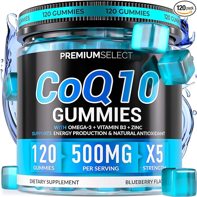 CoQ10 Gummies for Adults 500mg – Sugar Free, 120 Gummies – with Omega-3, Vitamin B3 & Zinc – Supports Heart Health, Cellular Energy & Antioxidant Support Gummy Chews