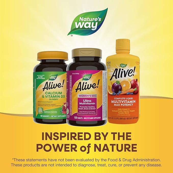 Nature’s Way Alive! Ultra Potency Multivitamin for Women 50 Plus, Complete High Potency Formula with Vitamin D3, C, E, Methylated B12, Supports, Heart, Brain, and Bone Health*, 150 Tablets