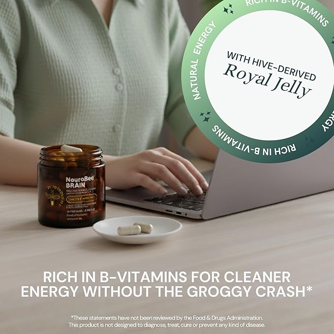 Dr Sosnowski's NeuroBee Brain Supplements with Royal Jelly, Lion's Mane + Reishi Mushroom | Energy, Mental Performance + Cognitive Function Support, 60ct