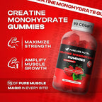Creatine Monohydrate Gummies - 3g Serving, Sugar Free, 90 Count, Non-GMO, Designed for Men & Women, Gluten Free, Non Bloating - Vegan, Halal, Kosher. (90 Units, Strawberry)