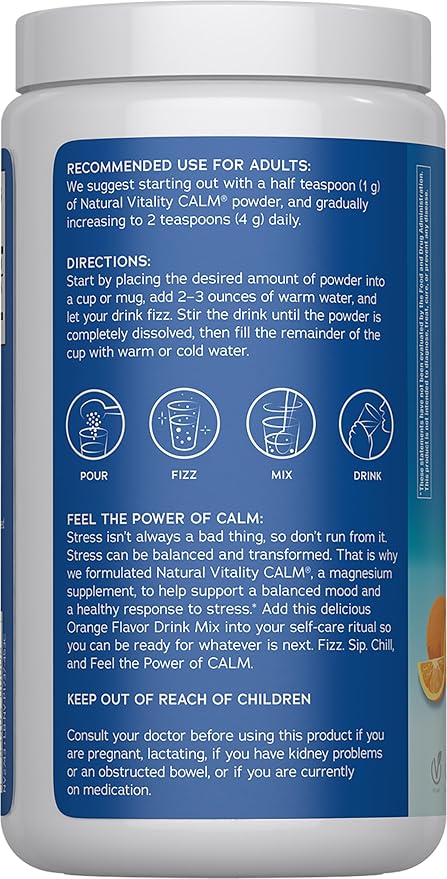 Natural Vitality Calm, Magnesium Citrate Supplement, Anti-Stress Drink Mix Powder, Gluten Free, Vegan, & Non-GMO, Orange, 16 oz