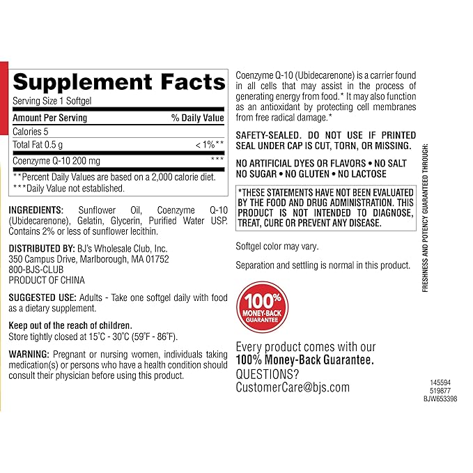 Berkley Jensen Dietary Supplement, Coq10, 200 mg, 140 Count