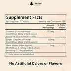 Turmeric Tablets with Black Pepper & Ginger - Curcumin - 180 Turmeric and Black Pepper Tablets (3 Month) High Strength Active Turmeric Supplements Not Capsules, by New Leaf