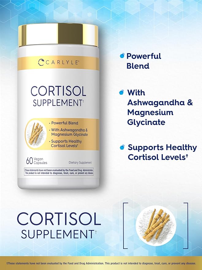 Carlyle Cortisol Supplement | 60 Vegan Capsules | Ashwagandha & Magnesium Complex | Non-GMO, Gluten Free