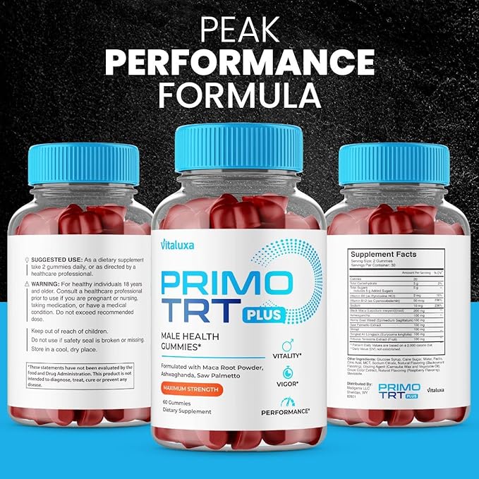 Primo TRT Gummies, Primo TRT Plus Advanced Performance Blend Supplement, PrimoTRT Try Prime Gomitas Maximum Strength Males Support for Overall Health Wellness All Natural Ingredients (60 Gummies)