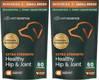 VetriScience Extra Strength Healthy Hip & Joint-Chews, GlycoFlex Glucosamine & Green-Lipped Mussel Joint Support Supplement for Small Breed Dogs,Soothe Joint Discomfort,Chicken 60 Count(Pack of 2)