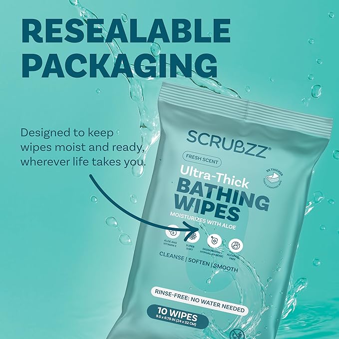 Extra Large Bath Wipes for Adults No Rinse - 120 Disposable Body Cleansing Cloths for Men, Women & Elderly - Great for Gym, Camping, Post Surgery