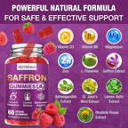 Saffron Gummies (88.5 mg) with Magnesium — Enhanced with St. John’s Wort, Rhodiola, Ashwagandha & Vitamins B6, B12, D3 for Mood & Focus Support — 60 Count