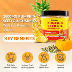 Sugar Free Pumpkin Seed Oil Gummies 2000mg for Women& Men – Pumpkin Seed Oil Supplement with Saw Palmetto & Biotin for Prostate Health, Hair, Skin & Nails – Vegan, 30 Servings, Pineapple Flavor