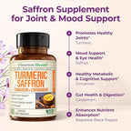 Saffron Supplements – 89mg Saffron Extract, 1000mg Turmeric Curcumin, Ceylon Cinnamon & Cardamom – Daily Mood, Joint & Metabolic Support – Joint Supplements for Women & Men – 60 Capsules, 2 Pack