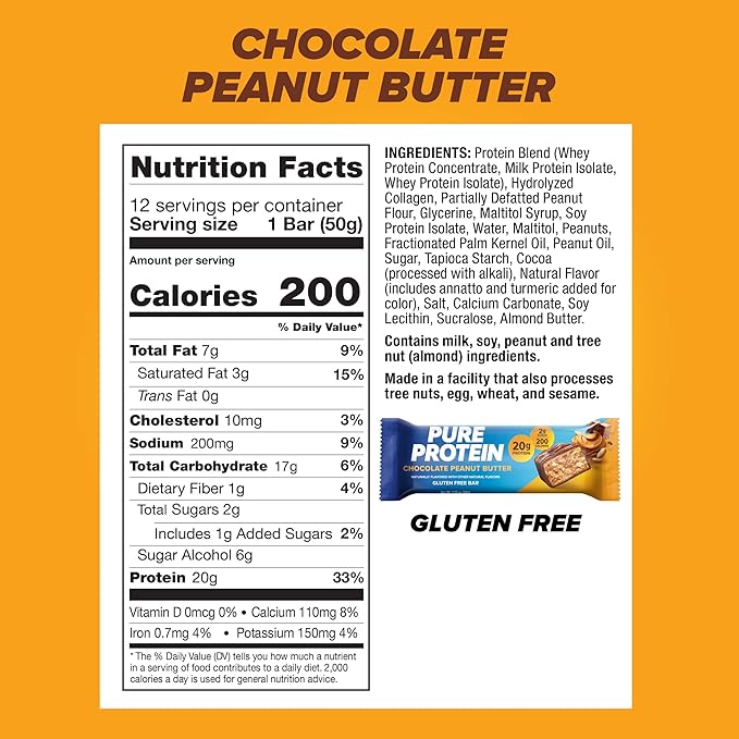 Pure Protein Powder, Whey, High Protein, Low Sugar, Gluten Free, Vanilla Cream, 1.75 lbs & Bars, High Protein, Nutritious Snacks to Support Energy, Low Sugar, Gluten Free