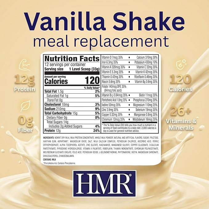 HMR 120 Vanilla Shake Meal Replacement Powder | Vanilla Shake Mix to Support Healthy Weight Loss | 12g of Protein | Nutritional Drink | Low Calorie Food | 12 Servings | 13.55 Ounce (Pack of 1)