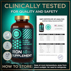 Vegan Iron Supplement for Women with Folic Acid - 35 mg Blood Builder Ferrous Sulfate, Folic Acid 400 mcg - Iron Pills for Women with Anemia & Pregnancy Support - 180 Gluten-Free Tablets - 3Pack