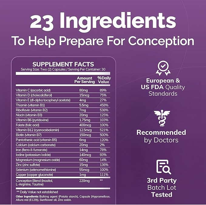 CONCEIVE PLUS Womens Fertility Support – Prenatal Multivitamin for Trying to Get Pregnant – Conception Blend, Hormonal Balance, Folate, Zinc, Thiamin, Riboflavin, Biotin – Non-GMO, Vegan – 30 Days