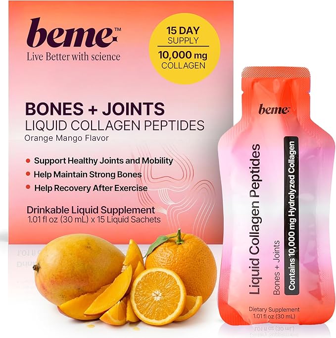 BeMe Wellness FORTIBONE Collagen Peptides - Liquid Collagen for Joint & Bone Health with 10,000mg FORTIBONE & FORTIGEL - Ready to Drink Sachets, Backed by Clinical Studies, Bone Density - 15 Servings