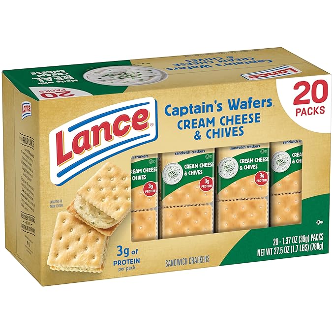 Lance Sandwich Crackers, Captain's Wafers Cream Cheese and Chives, 20 Packs, 6 Sandwiches Each