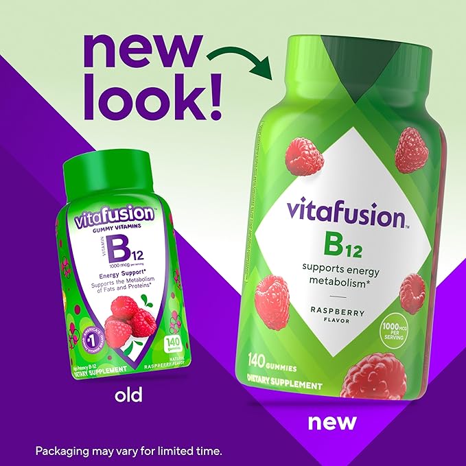 vitafusion Vitamin B12 Gummy Vitamins for Energy Metabolism Support, Raspberry Flavored, America’s Number 1 Gummy Vitamin Brand, 70 Day Supply, 140 Count
