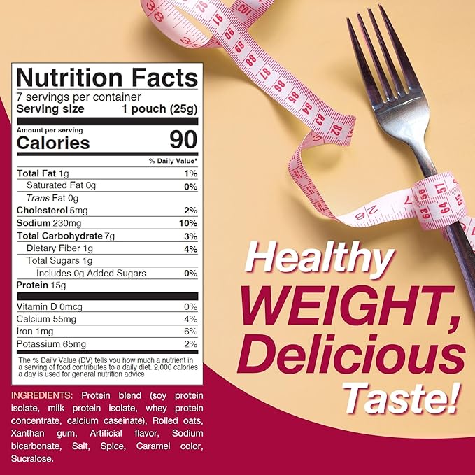 ProtiDIET High Protein Apple Cinnamon Oatmeal - 15g Protein, Sugar Free with Added Fiber - Instant Oatmeal for a Healthy and Nutritious Breakfast, Packed with Essential Nutrients - 7 Packets Per Box