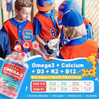 Nextdia Omega 3 (EPA/DHA) Filled Gummies for Kids with Multivitamin, Calcium + D3 + K2 + Zinc, Plus Vitamin A B1 B2 B12 C, Selenium, Iodine for Brain, Eye, Bone, Energy, No Fish Taste, 2 Pack