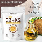 Real Good Essentials Vitamin D3 K2 10000 IU, 200 Virgin Coconut Oil Softgels, 2 in 1 Vitamins Supplement D & K (Include MK7), Easy to Swallow, Supports Calcium Absorption, Bone Health (1pc)