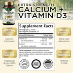 Calcium 1200 mg with Vitamin D3 Per Serving - Bone Health Supplement, Vitamin D & Calcium Supplements for Women & Men - Bone, Teeth & Immune Support, Nature's Calcium Pills, USA Bottled - 120 Tablets