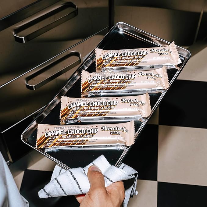 Barebells Vegan Protein Bars Caramel Choco Chip, Plant Based with High Protein - Chocolate Protein Bars - Perfect on The Go Protein Snack & Breakfast Bars 12 Count (Pack of 1)
