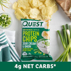 Quest Nutrition Sour Cream & Onion Protein Chips, 19g Protein, 4g Net Carbs, Low Carb, Gluten Free, 1.1 oz, 4 count