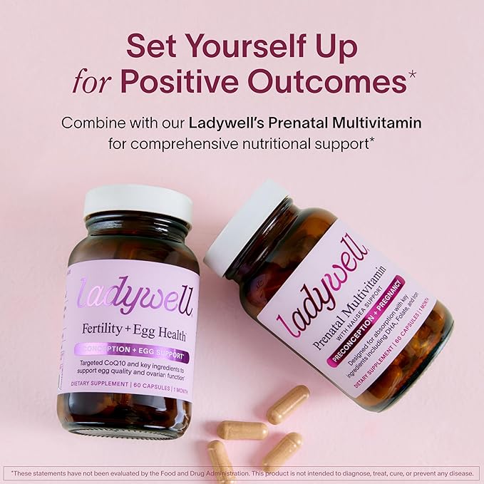 Ladywell Fertility + Egg Health | Fertility Support | Ovarian Health, Egg Quality, Ovulation & Conception Wellness Support | CoQ10, Folate + Key Ingredients | Science-Backed Women’s Supplement, 60 Ct