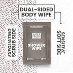 Super Fresh Shower Wipes Large Sandalwood Body Wipes for No Rinse Bathing Personal Hygiene Gym Travel or Camping Enriched with Aloe and Vitamin E 20 Individually Wrapped Disposable Sheets