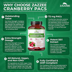 Zazzee Cranberry PACs 72 mg per Capsule, 50:1 Extract, 120 Vegan Capsules, 2X Strength, 4 Month Supply, Fast-Acting, Effective Urinary Tract & Bladder Support, 100% Soluble PACs, Made in the USA