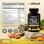 Vitamin D, K2, K1, Zinc, Quercetin, Elderberry, Turmeric, Ginger & Echinacea Whole Food Supplement 8 in 1- D3 5000 IU Plant-Based from Lichen, Vitamin K (K2 MK7, MK4, K1), D3 K2 Vitamins -120 Capsules