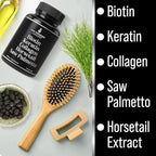 Biotin (5000mcg), Keratin, Collagen, Horsetail, Saw Palmetto – 5-in-1 Hair Growth Supplement & Vitamins for Women & Men, DHT Blocker Capsules for Thinning - Hair Growth Vitamins