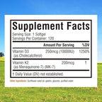 Innate Vitality Vitamin D3 K2 Supplement, High Potency Vitamin D3 10000 IU & Vitamin K2 (MK-7) 200 mcg, Supports Bone, Teeth, Heart & Immune Health, Non-GMO, Gluten Free, 120 Softgels