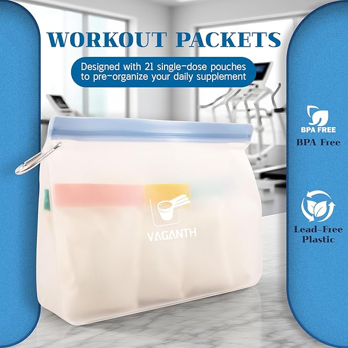 Protein Powder Travel Container Set,Reusable Powder Supplement Container To Go,28Pcs Single Dose Bags & 4Pcs Large Zip Bags,Portable Travel Containers with Funnel,Spoon