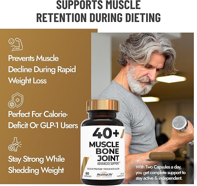 Helps Preserve Muscle After 40 | Clinically Studied Polycan Beta-Glucan | Supports Strength Bone Density & Joint Mobility | 40+ Scientific Studies | 60 Caps