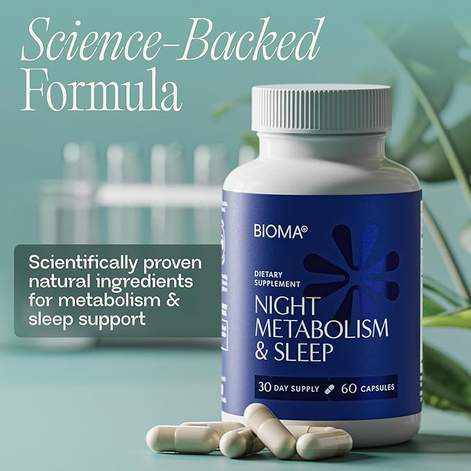 BIOMA Night Metabolism & Sleep - Supports Digestion, Energy Metabolism & Restful Sleep with Melatonin, Vitamin D, Magnesium & More - 180 Capsules (3 Pack, 90-Day Supply)