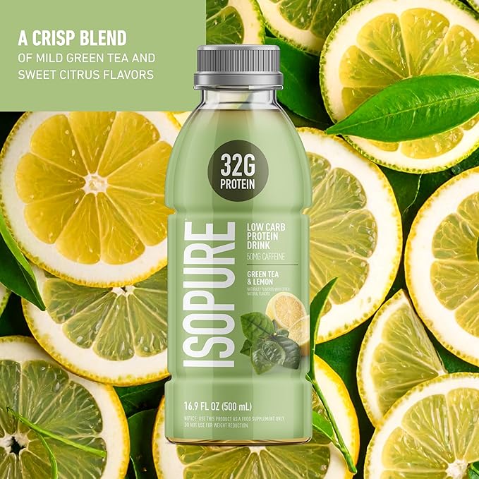 Isopure Zero Carb 32g Clear Protein Ready-to-Drink, Whey Protein Isolate, Green Tea, 12 Pack (Packaging May Vary)