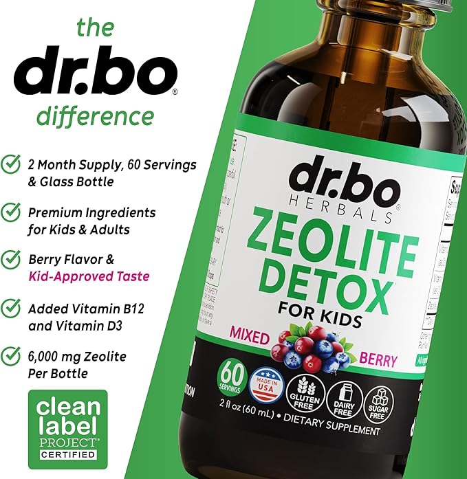 Zeolite Detox for Kids Liquid Drops - Advanced Clinoptilolite with Pure Vitamins B12 & D - Kids Gentle Body Daily Cleanse Focus & Speech Extra Clinoptilolite Zeolite Drops Detox Cleanse Supplement 2oz