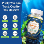 Vegan Omega 3 Gummies 1000mg - Algae Omega 3 Supplement for Women & Men with CoQ10, Vitamin D3, K2 & Turmeric - Fish Oil Alternative for Adults with DHA EPA for Brain, Eye- Sugar Free, 120 Count