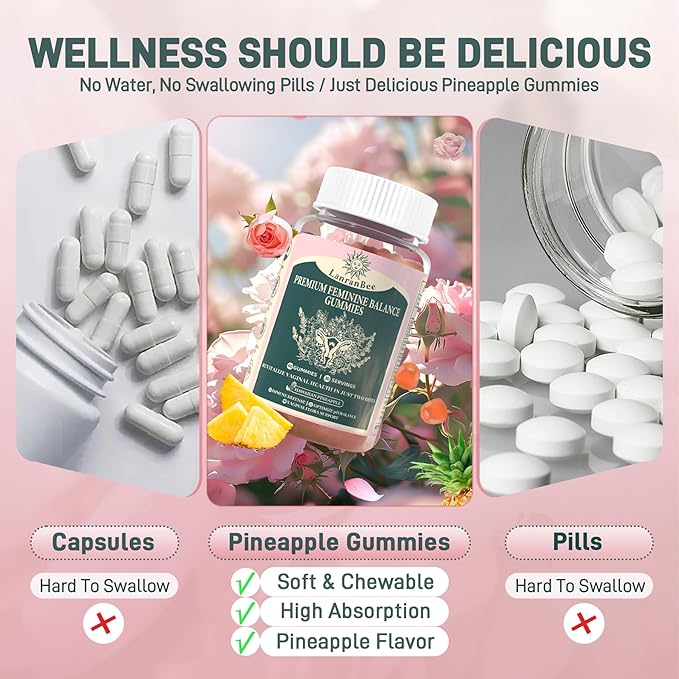 Premium Feminine Balance Gummies - for Women’s Health & Wellness - Immune Support - Vegan, Gluten-Free & Halal - Hawaiian Pineapple - 60 Gummies - 30 Servings (2)